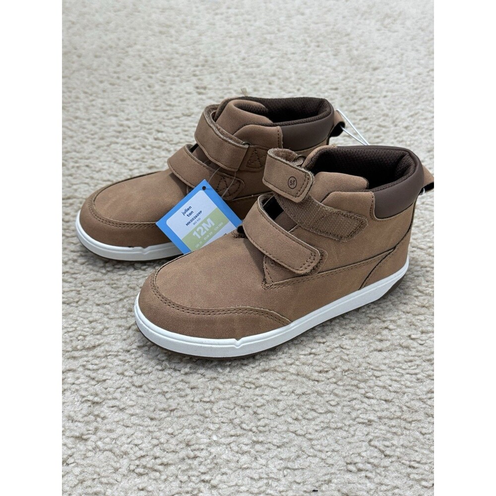 NEW BOYS STRIDE RITE MUNCHKIN JULIEN FAUX SUEDE HIKING ANKLE BOOTS SZ 12 TAN